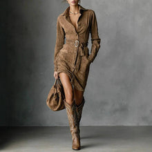 Load image into Gallery viewer, Suhkasana Faux Suede Shirt Dress