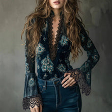 Load image into Gallery viewer, Suhkasana Velvet Floral Blouse