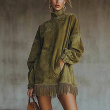 Load image into Gallery viewer, Suhkasana Oversized Fringe Mini Dress