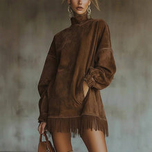 Load image into Gallery viewer, Suhkasana Oversized Fringe Mini Dress