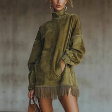 Load image into Gallery viewer, Suhkasana Oversized Fringe Mini Dress