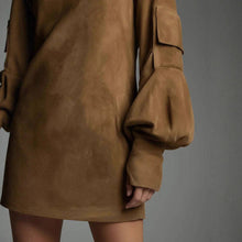 Load image into Gallery viewer, Suhkasana Suede Mock Neck  Dress
