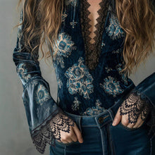 Load image into Gallery viewer, Suhkasana Velvet Floral Blouse

