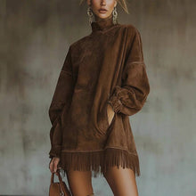 Load image into Gallery viewer, Suhkasana Oversized Fringe Mini Dress
