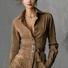 Load image into Gallery viewer, Suhkasana Faux Suede Shirt Dress
