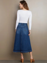 Load image into Gallery viewer, Wash Lab Slit Denim Midi Skirt
