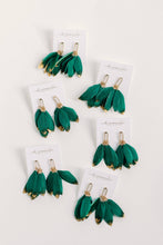 Load image into Gallery viewer, Emerald Gold Dipped Feather Tassel Statement Earrings
