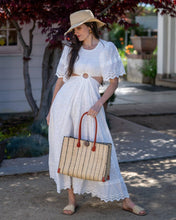 Load image into Gallery viewer, Zafran Pinstripes Straw Beach Bag
