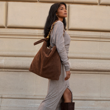 Load image into Gallery viewer, Venus Chocolate Recycl Vegan Suede Tote Bag Pre-Order 9/30
