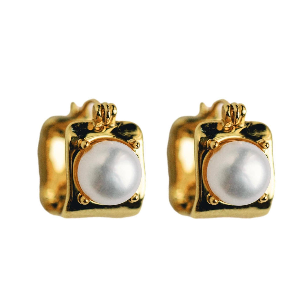 Square Pearl Hoops